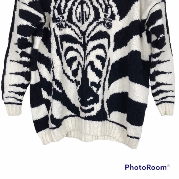 Hand Knit Black White Zebra Sweater - Picture 3 of 10